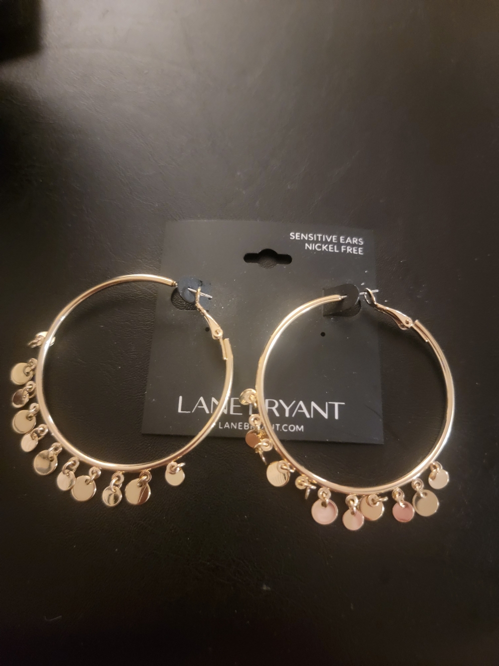 Lane Bryant Gold Hoop Earrings with Dangling Discs